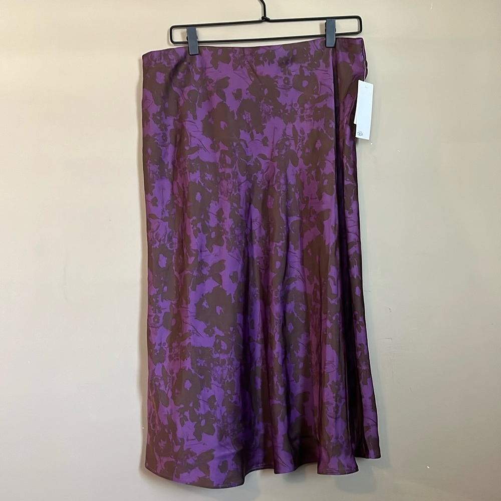 Purple and brown floral print slip skirt